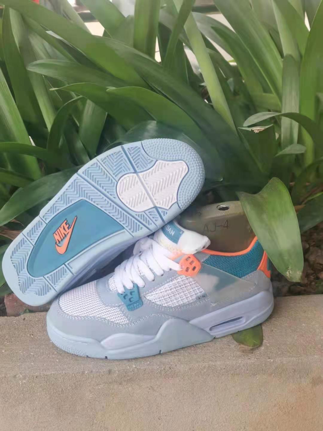 2021 Air Jordan 4 Grey Baby Blue Orange Shoes - Click Image to Close